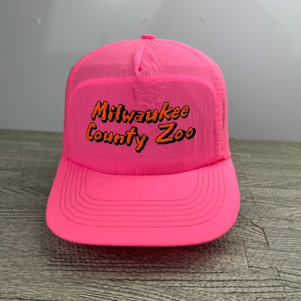 Vintage 90s Milwaukee County Zoo Hat Cap Snap Back Adjustable Pink Adult